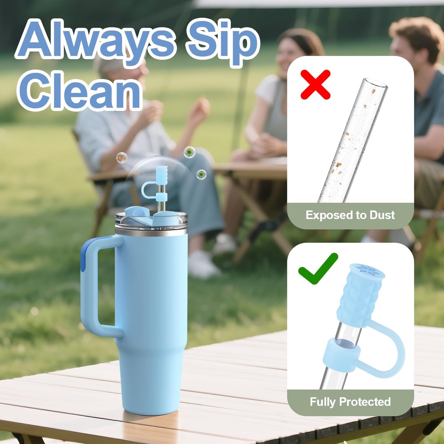 YOTIME 6Pcs Silicone Straw Covers Cap, 0.39in/10mm Straw Toppers Compatible with Stanley Cup 40 & 30 oz, Reusable Dust-Proof Cover Cap for Tumbler with Handle, Starlight