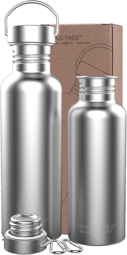 TRIPLE TREE 34 OZ Uninsulated Single Walled Stainless Steel Sports Water Bottle 18/8 Food Grade for Cyclists, Runners, Hikers, Beach Goers, Picnics, Camping - BPA Free