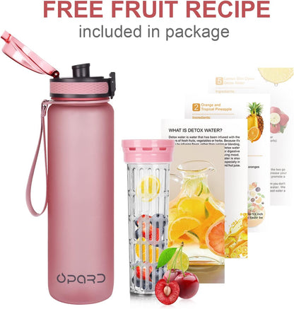 Opard Zip 32oz Plastic Water Bottle Dishwasher Safe, Leakproof Flip-Top Lid, BPA Free Tritan, Wide Mouth Reusable Sports Water Bottle for Gym Hiking Commuting Outdoor Travel and School