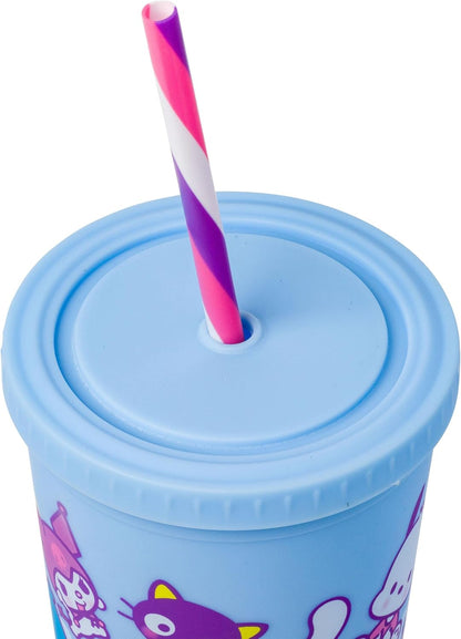 Silver Buffalo Sanrio Hello Kitty Milk Carton Pattern Plastic Boba Tumbler w Lid and Wide Straw, 24 Ounces