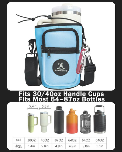 Sports rabbit Universal Water Bottle Holder – Durable Oxford & Neoprene Hybrid Design Compatible with Stanley 30/40oz Handled & 64/87oz Straight Tumblers, Adjustable Strap for Gym, Travel, Outdoors