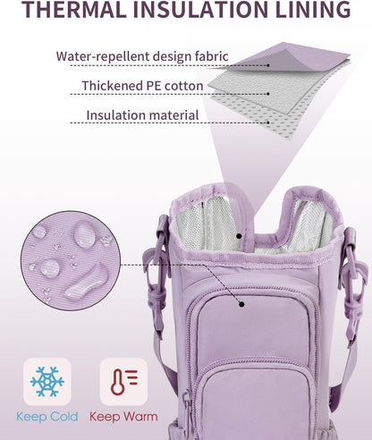 sportsnew Water Bottle Carrier Bag with Phone Pocket for 30oz 40oz Tumbler with Handle Accessories Insulated Water Bottle Holder Pouch with Strap Crossbody with Straw Cover