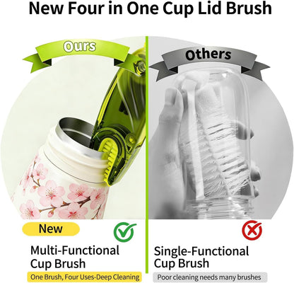 3 in 1 Cup Lid Gap Cleaning Brush Set, 2PCS Multifunctional Bottle Cleaning Brush for Bottle Gaps Bottle Cleaner Home Kitchen Cleaning Tools, Green&Blue