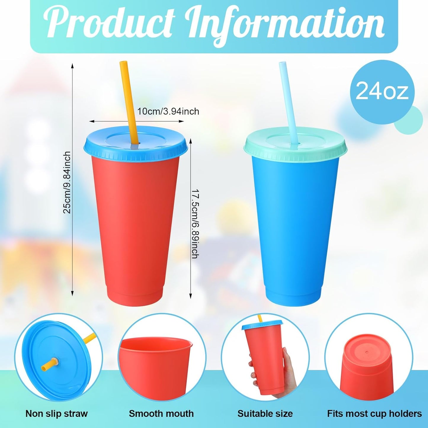 Honeydak 15 Pack Tumbler with Straw and Lid Bulk Cups for Gifts Water Bottle Iced Coffee Travel Mug Cup Reusable Plastic Tumblers for Party Birthdays 24-27 oz (Solid Color)