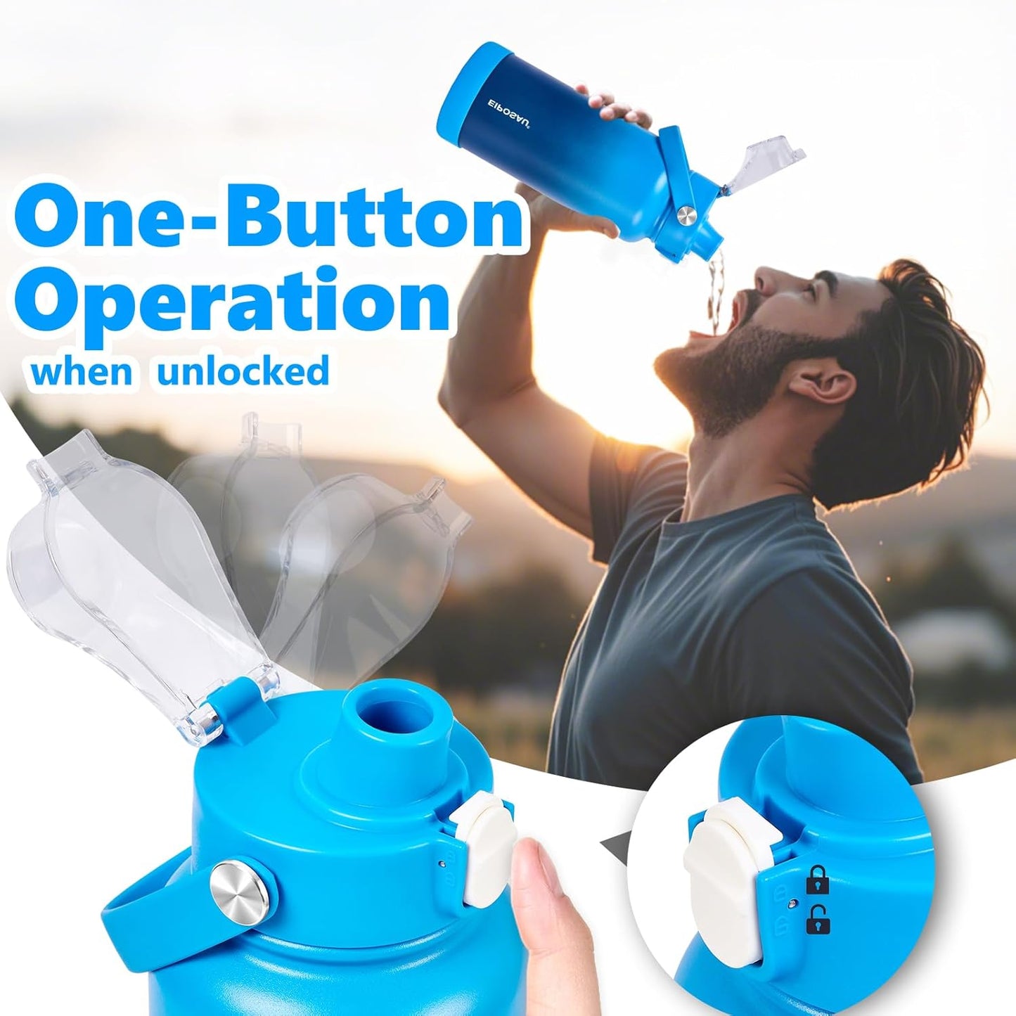 Insulated Water Bottle with Lid & Boot & Stickers, 24 oz Stainless Steel Sweat Free Bottle Keep Cold 24H, BPA-Free Sports Wide Mouth Water Bottle, BlueBlack