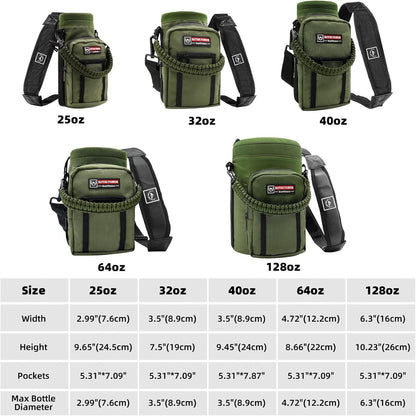 NATURE PIONEOR Water Bottle Holder with Adjustable Strap - 26/32/36/40/46/64oz Insulated Water Bottle Sling Carrier with Paracord Handle & 2 Pockets, Outdoor Sports, Hiking, Camping, Gym