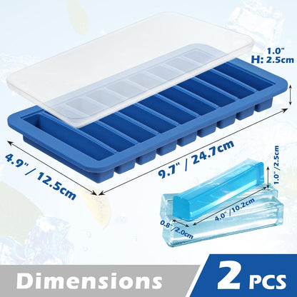 Koluti Nonstick Silicone 9 Ice Cubes Freezer Tray with Plastic Lid, 2-Pack Water Bottle Long Narrow Stick Ice Cube Mold Maker, Ideal for Sport Bottles, Cocktail and Whisky, Dishwasher Safe & BPA Free