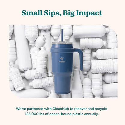 REDUCE 24 oz Stainless Steel Tumbler with Handle - Dual-Wall Vacuum Insulated Travel Mug, Sweat-Proof Lid & Reusable Straw - Keeps Drinks Cold for 24 Hrs, Fits Cupholders, Dishwasher Safe - Lilac Bud