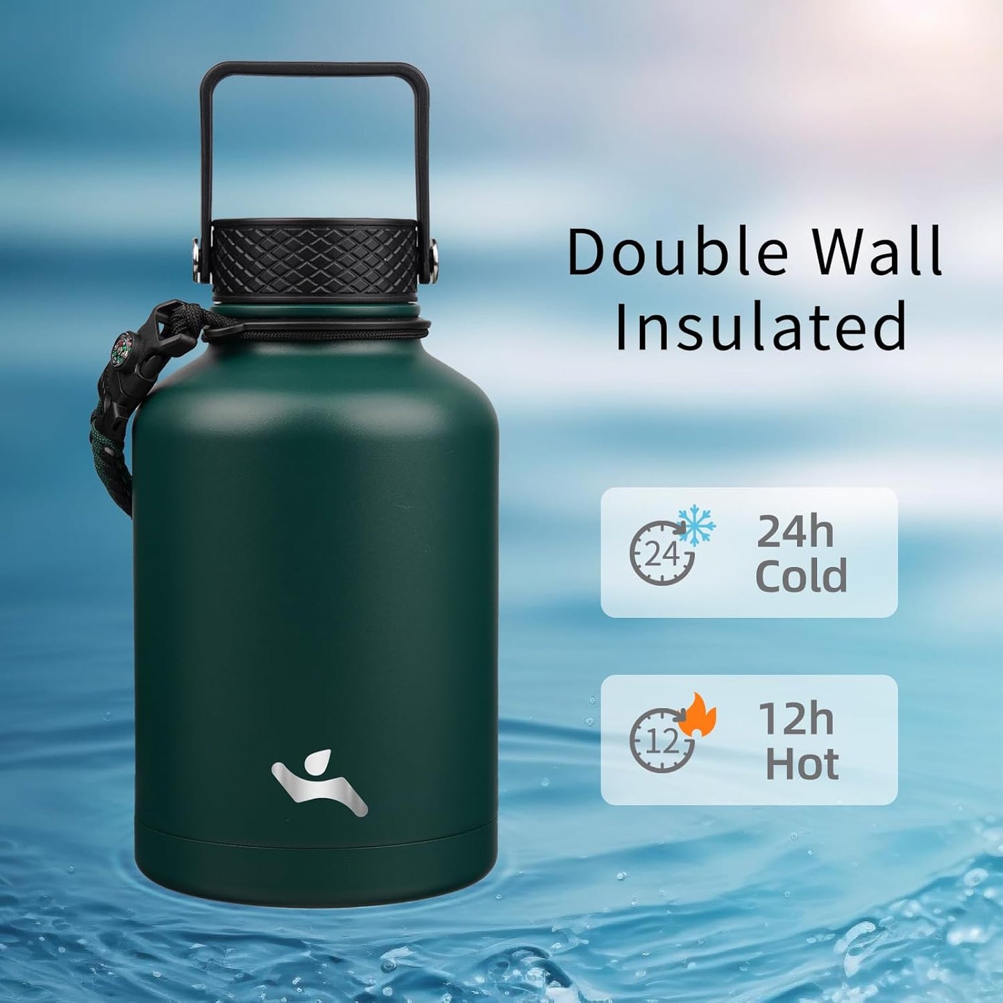 Konokyo 22oz Stainless Steel Bottles with 3 Lids Sport Insulated Water Bottle,Mint