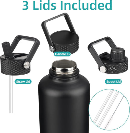 Konokyo 22oz Stainless Steel Bottles with 3 Lids Sport Insulated Water Bottle,Mint