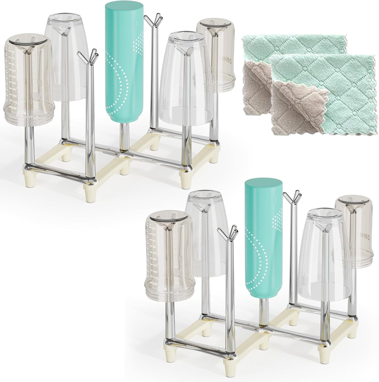 Marbrasse Retractable Cup Drying Rack, Drinking Glass and Sports Bottle Drainer Stand, Plastic Bag Dryer with Non-Slip Bottom for Kitchen Countertop