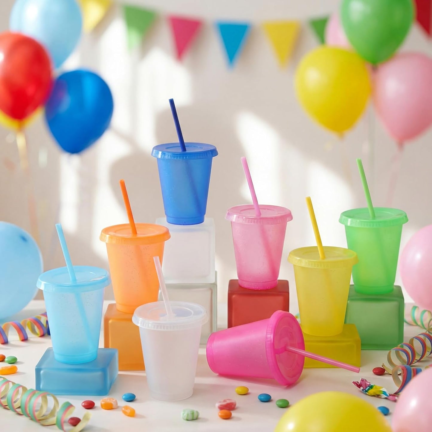Sieral 30 Pack Cups with Lids and Straws Kids Tumbler with Straw Reusable Water Bottle Iced Coffee Travel Mug Adults Plastic Cups for Parties 16 oz (Candy Colors)