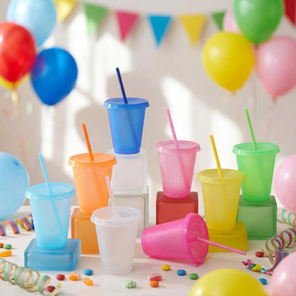 Sieral 30 Pack Cups with Lids and Straws Kids Tumbler with Straw Reusable Water Bottle Iced Coffee Travel Mug Adults Plastic Cups for Parties 16 oz (Candy Colors)
