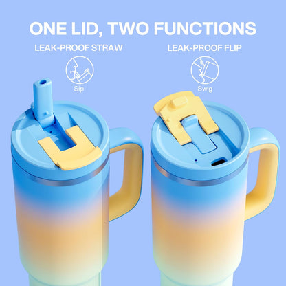 40 oz Tumbler with Handle and Straw: Stainless Steel Insulated Tumbler Keeps Cold for 24 Hours, Leakproof Travel Cup Fits in Cup Holder and BPA-Free, Cotton Candy