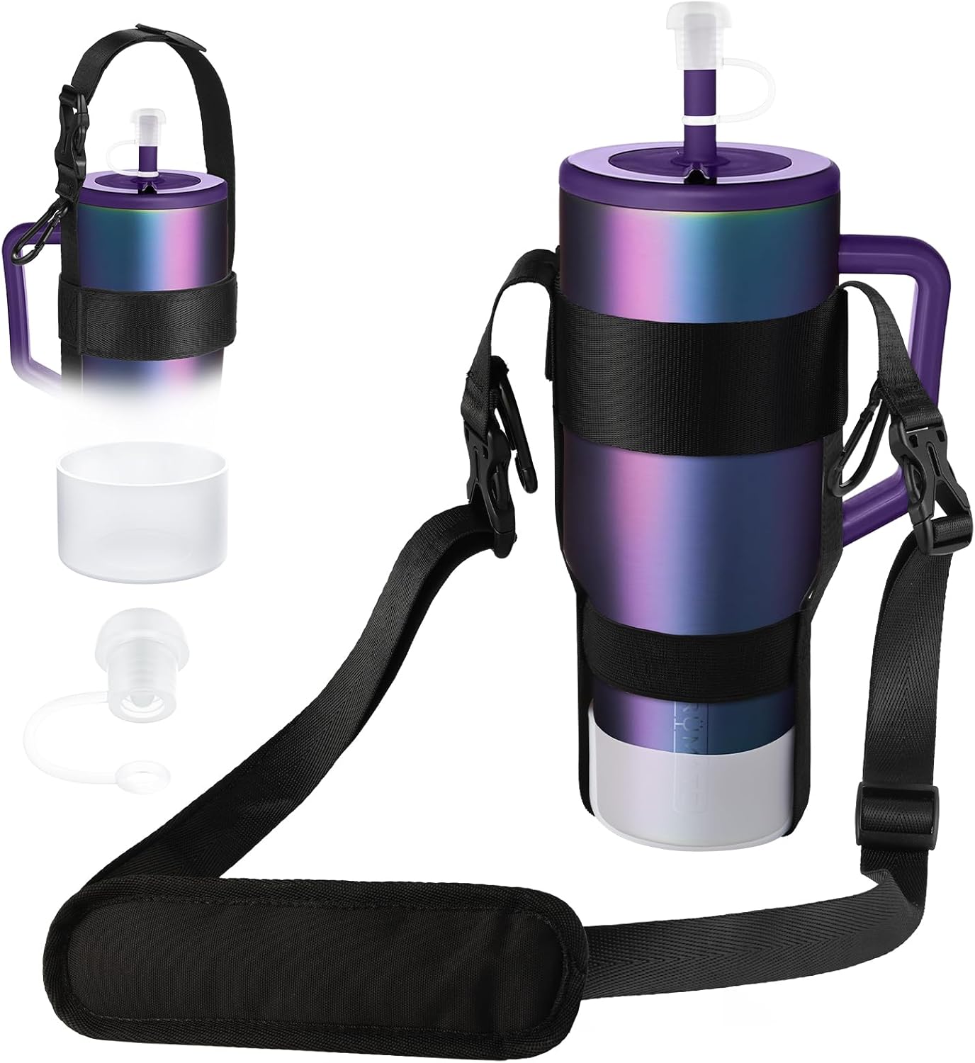 EasyAcc Water Bottle Holder Strap Sling, for Owala FreeSip 24 32 40 oz, Hydro Flask, Cirkul, Yeti, Stanley Flip, Universal Water Bottles, with Carabiner, for Walking Curise Travel (Bottle Excluded)