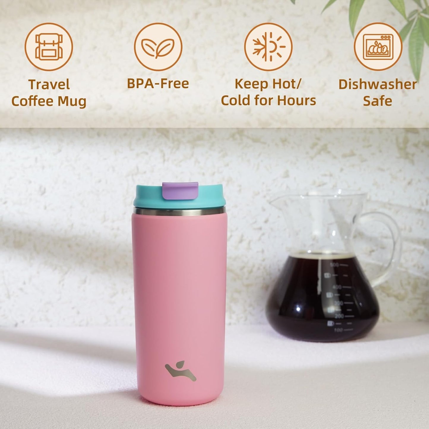 Konokyo Tumbler with Lid, 16 oz Travel Coffee Mug Double Wall Vacuum Stainless Steel Thermal Metal Cup Insulated Water Bottle,Navy Blue
