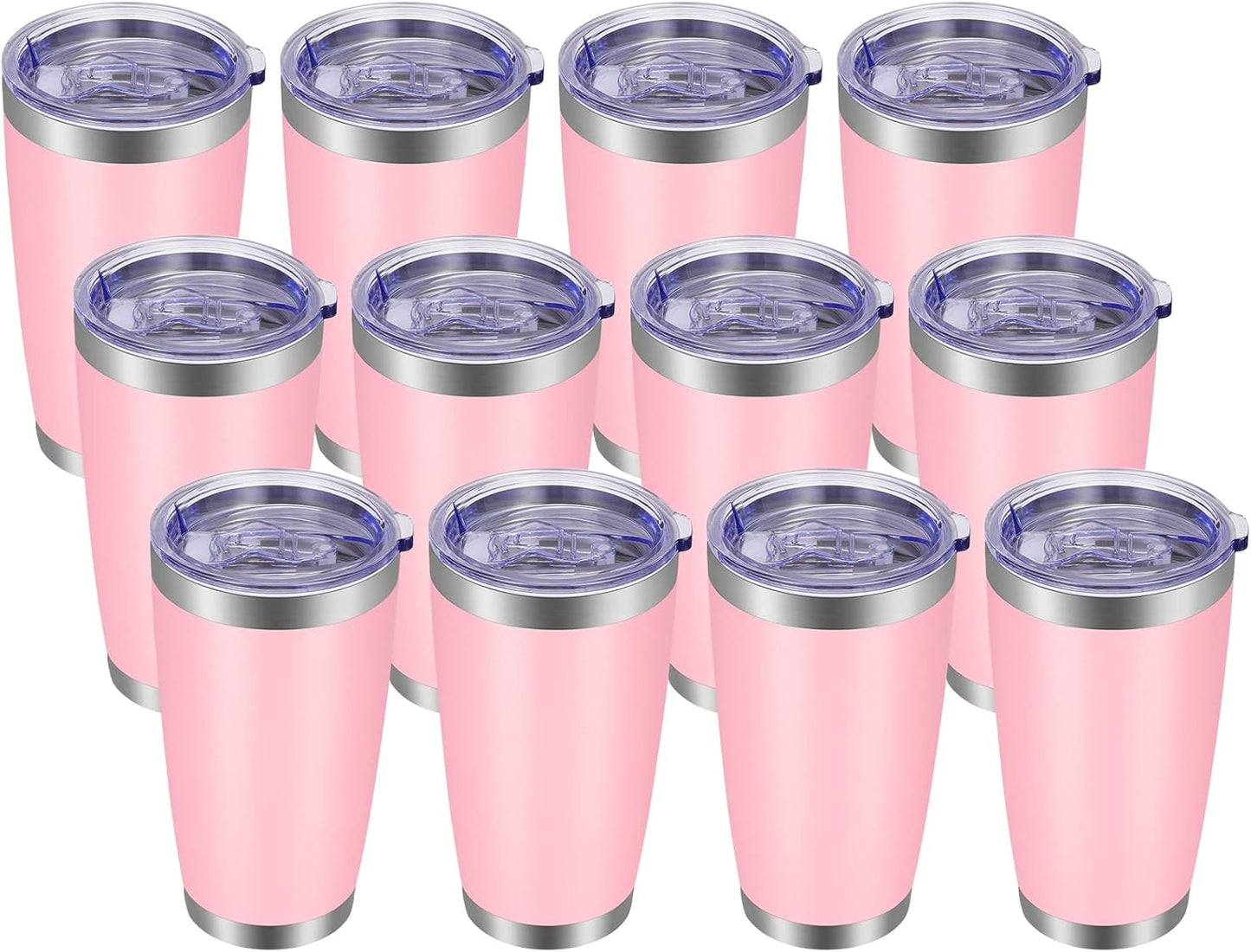 VEGOND 20oz Tumbler with Lid and Straw Stainless Steel Tumbler Cup Bulk Vacuum Insulated Double Wall Travel Coffee Mug Powder Coated Coffee Cup, Black, 12 Pack
