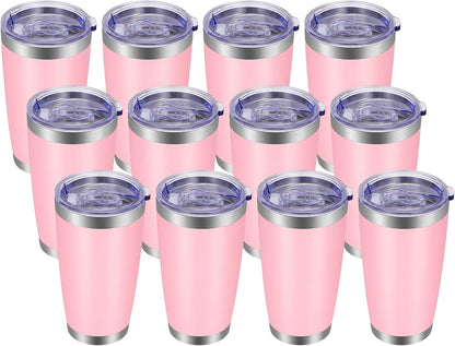VEGOND 20oz Tumbler with Lid and Straw Stainless Steel Tumbler Cup Bulk Vacuum Insulated Double Wall Travel Coffee Mug Powder Coated Coffee Cup, Black, 12 Pack