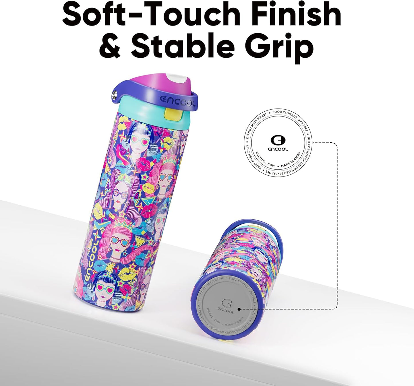 ENCOOL Leakproof Insulated Water Bottle with Straw Dual-Sip Water Bottle Bag-Safe Design for Work, Commute & Gym – Keeps Drinks Cold All Day, 24 oz, Lemonade Pink - Colors A