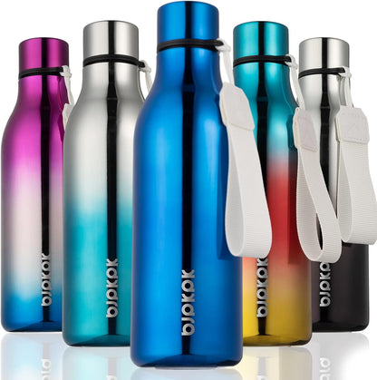 BJPKPK Insulated Water Bottles, 18 oz Stainless Steel Metal Water Bottle with Strap, BPA Free Leak Proof Jugs, Mugs, Flasks, Reusable Thermal Flasks for Sports & Travel, Black - Colors A