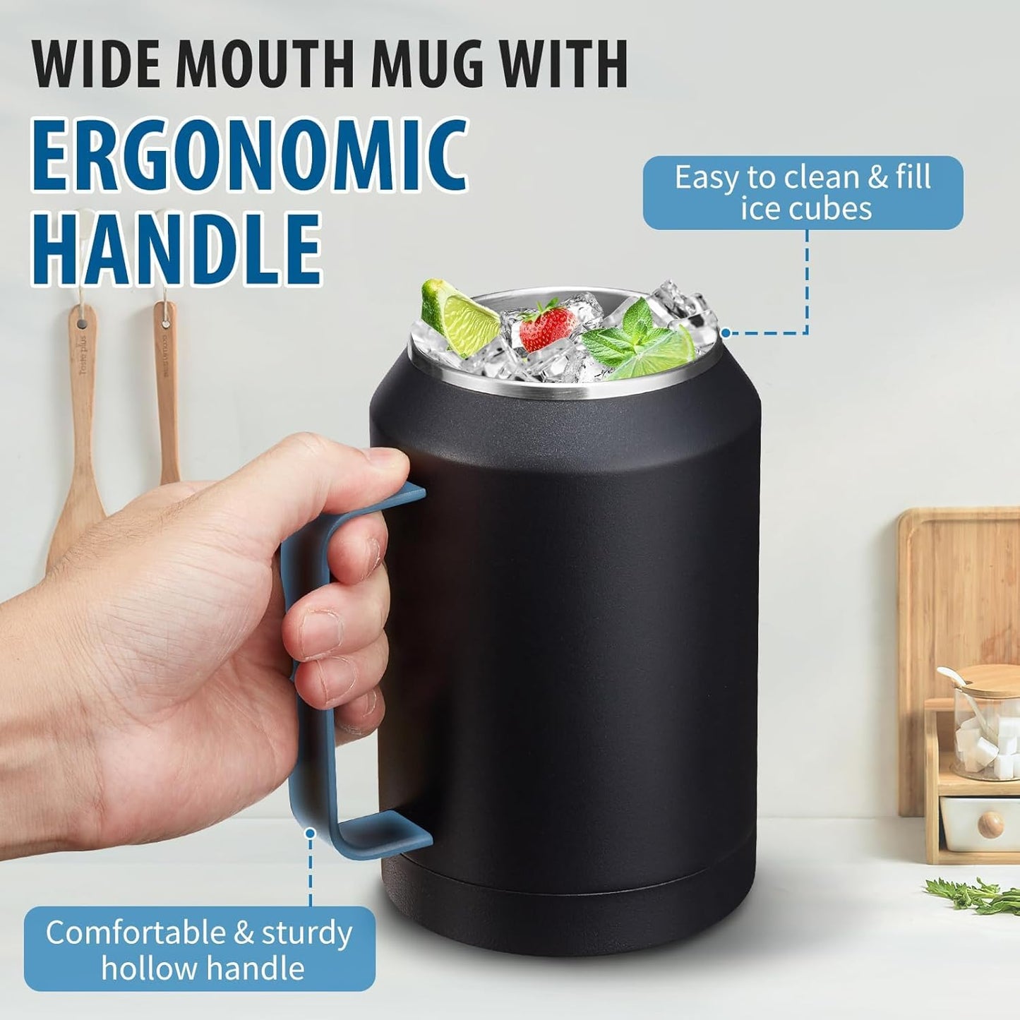 50 oz Insulated Tumbler with Handle and Straw - Stainless Steel Double Wall Coffee Mug, 2-in-1 Lid Metal Water Bottle, 36H Cold 24H Hot Travel Hydro Cup Jug with Silicone Boot
