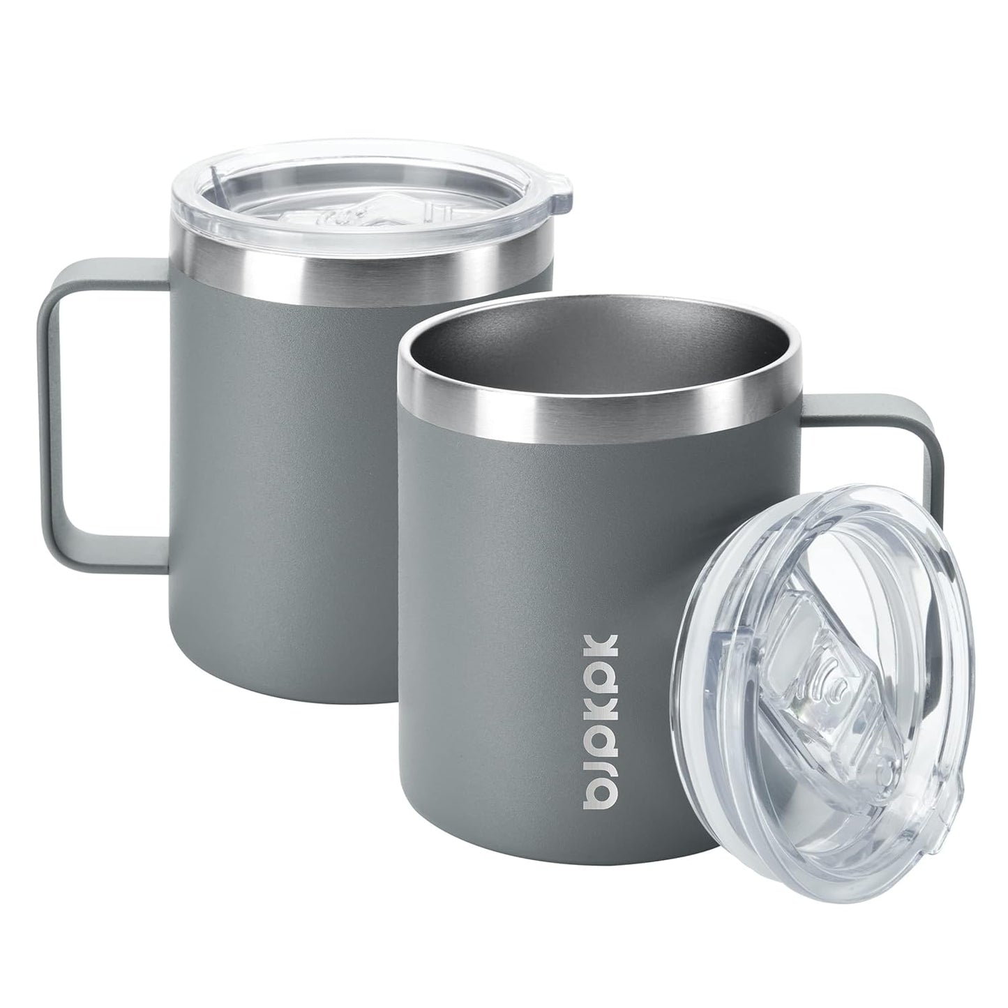 BJPKPK 2 pcs Insulated Coffee Mug, 14oz Insulated Tumbler with Lid, Stainless Steel Coffee Cups with Splash Proof Lid-White