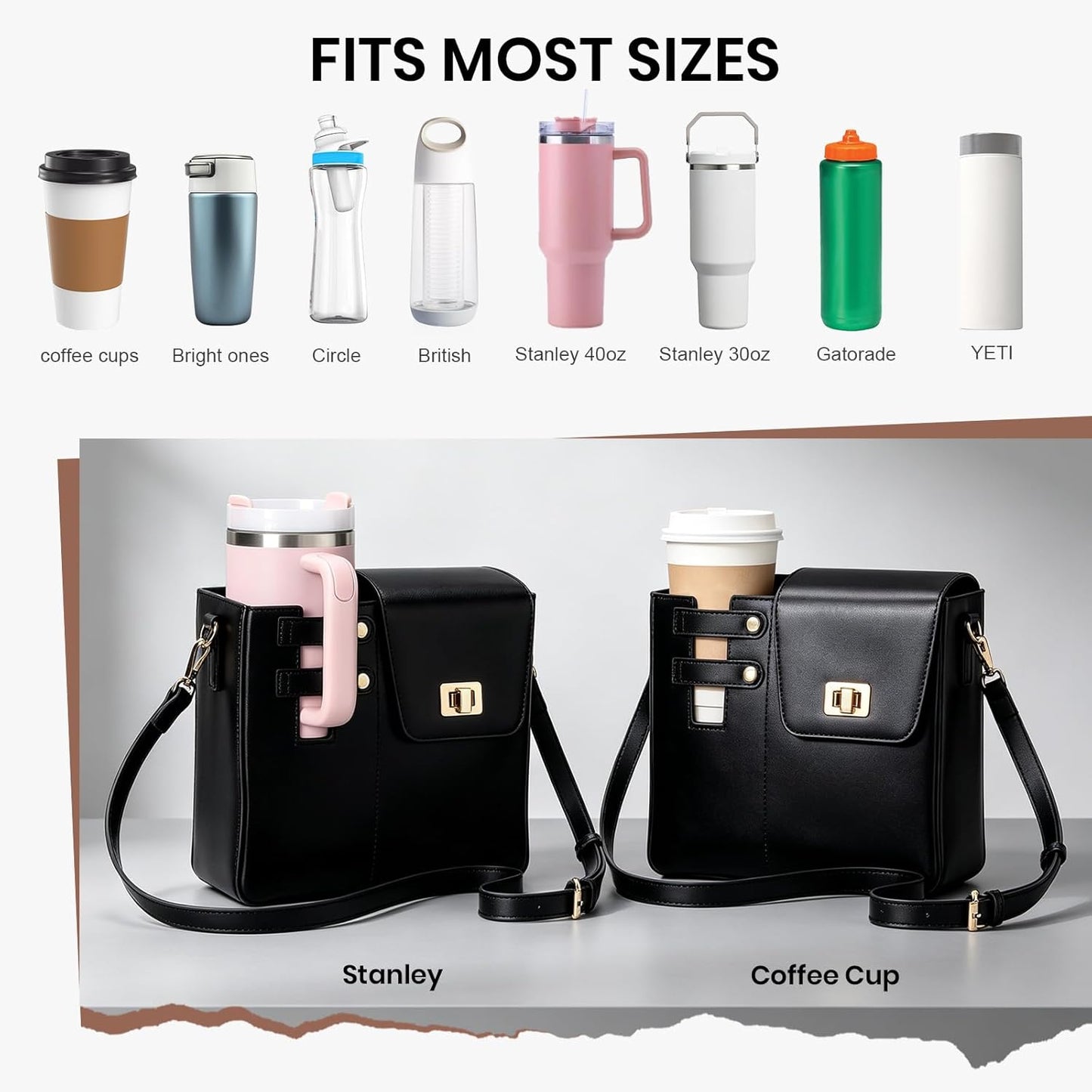 Stanley Purse Cup Holder for 40oz - Portable Crossbody Tumbler Bag with Strap, Water Bottle Carrier for Outdoor Travel