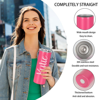 8 Pack 20 Oz Straight Skinny Tumblers, Individually Gift Boxed Stainless Steel Slim Skinny Tumbler Set Bulk, 20 Oz Insulated Slim Thin Travel Tumbler Cup for Diy, Silver