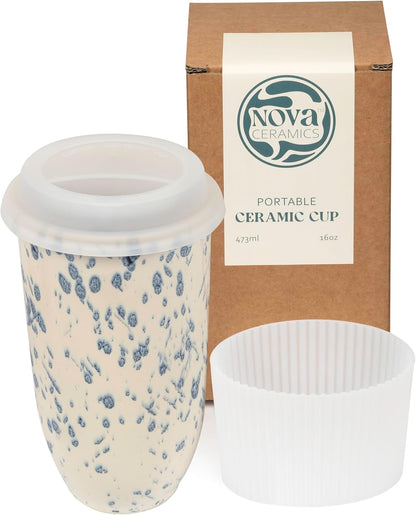 NOVA CERAMICS Coffee Tumbler – Travel Mug - On the Go Coffee Mug – Microwave & Dishwasher Safe Green Coffee Tumbler - Gifts For Women Men Him Her – 16oz – Monsoon