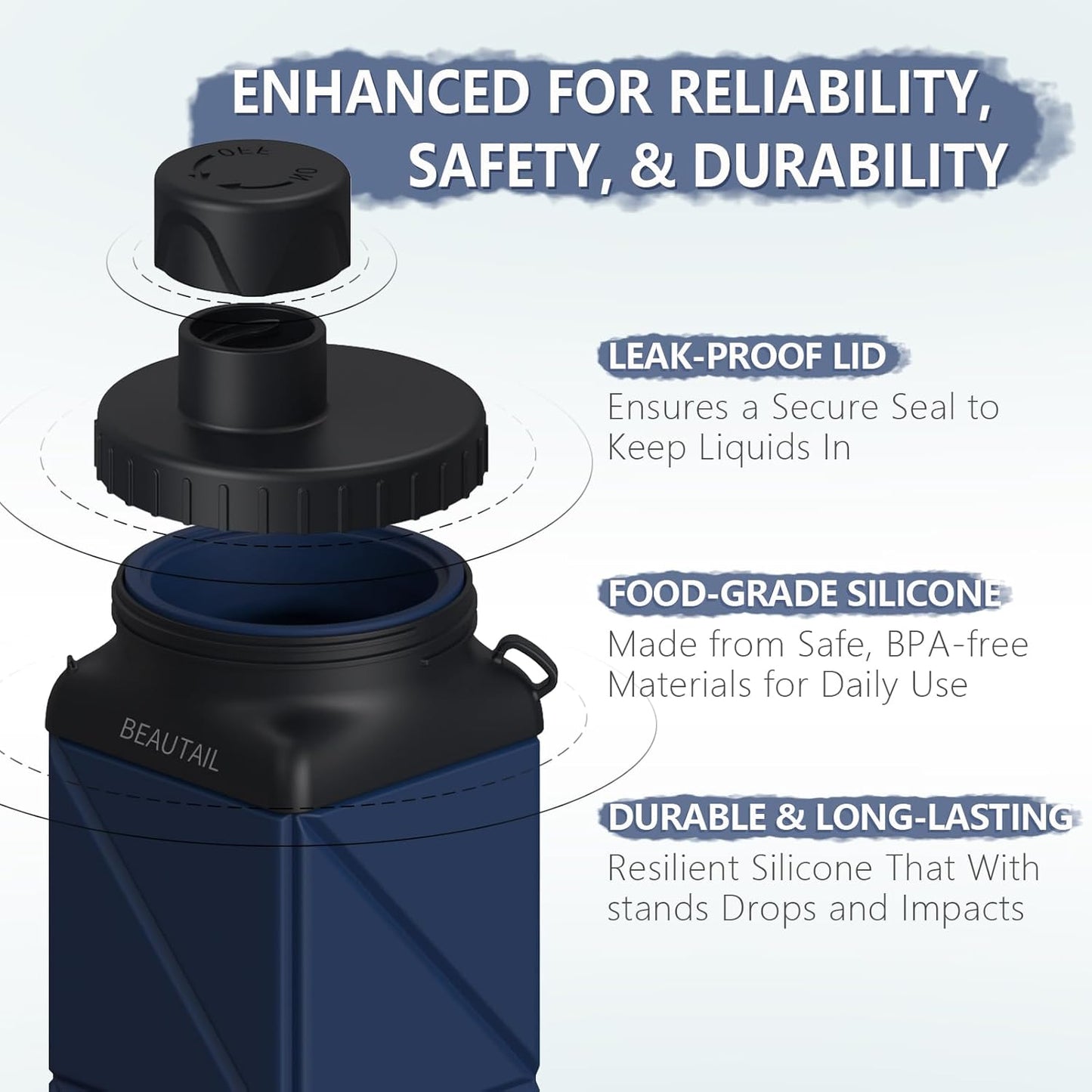 BEAUTAIL Collapsible Water Bottles 20.6oz, Silicone Foldable Portable Travel Water Bottle, Lightweight Reusable Leakproof for Traveling Camping Hiking Cycling Yoga Sports Outdoor