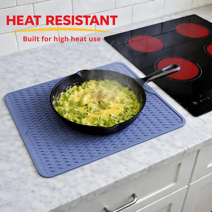 Silicone Drying Mat 16 × 12 – Gray Non-Slip Sink Mat for Kitchen Counter, Heat-Resistant Food-Grade Dish Pad, Easy-Clean Multipurpose Drawer Liner (Gray, 16'' x 12'')