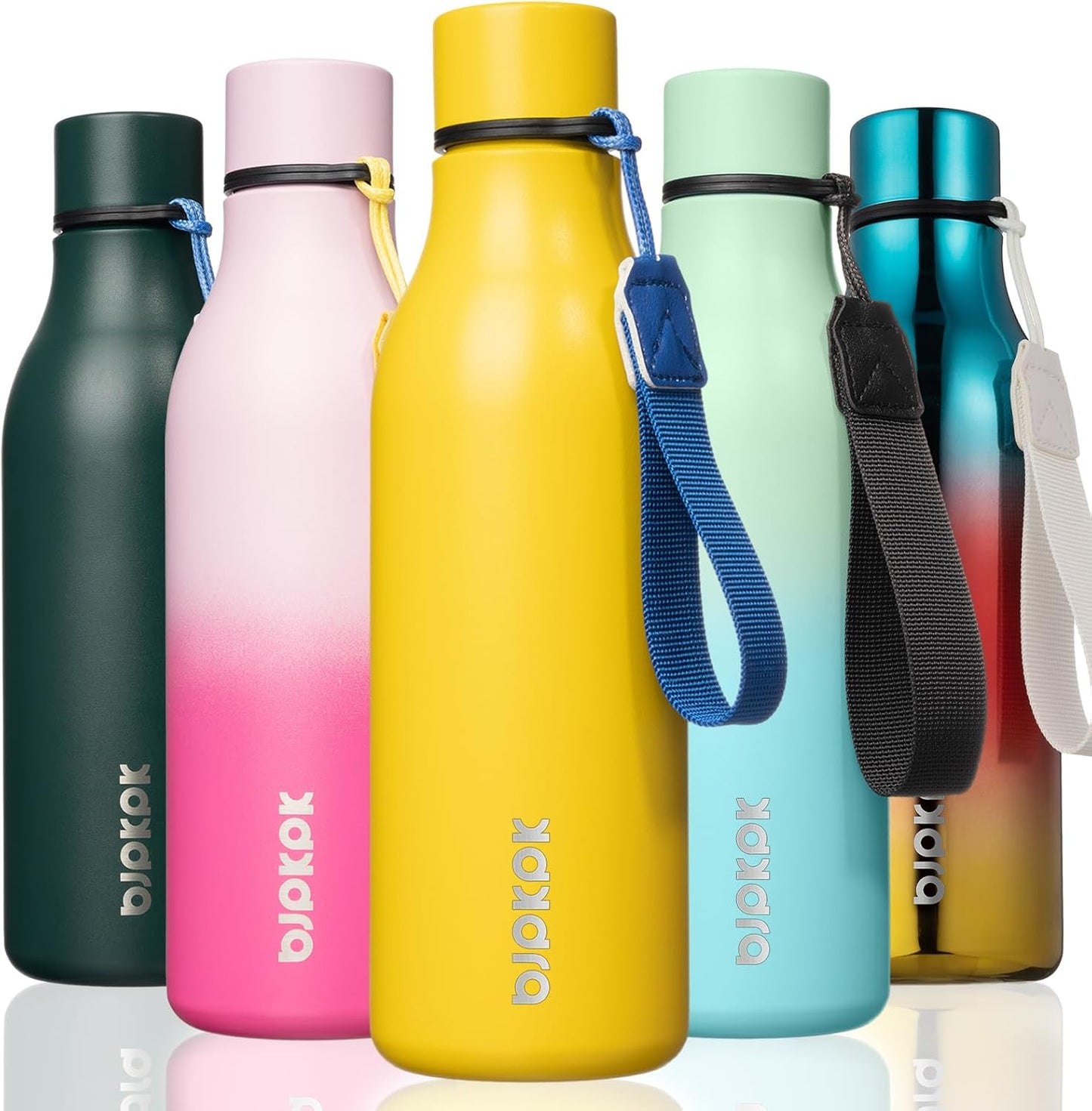 BJPKPK Insulated Water Bottles, 18 oz Stainless Steel Metal Water Bottle with Strap, BPA Free Leak Proof Jugs, Mugs, Flasks, Reusable Thermal Flasks for Sports & Travel, Black - Colors B