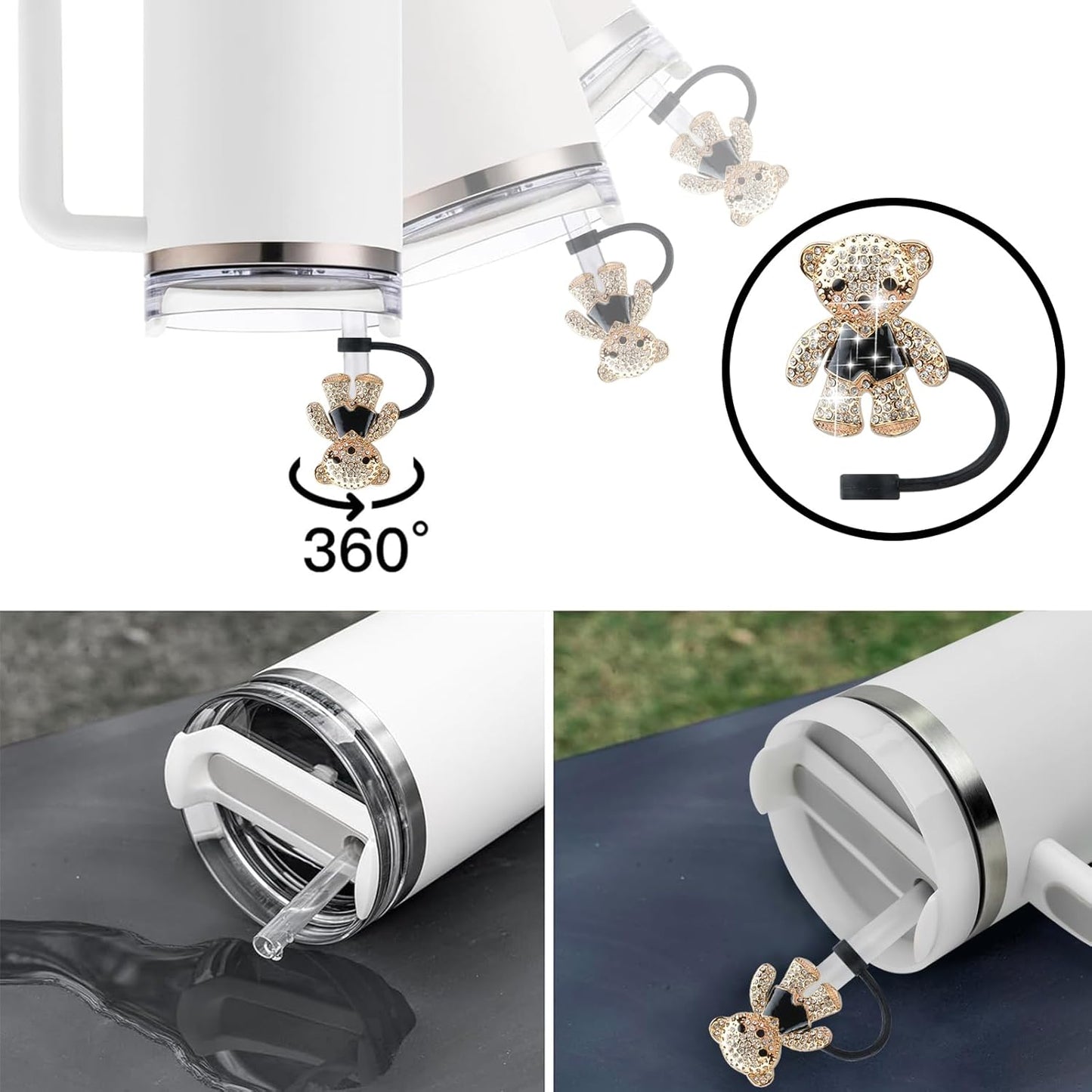 Cute Straw Cover Cap for Stanley Cup Accessories,Bling Straw Toppers for Stanley Tumbler 40&30 oz,Reusable Straws Tips Protectors Compatible with 10mm Straws