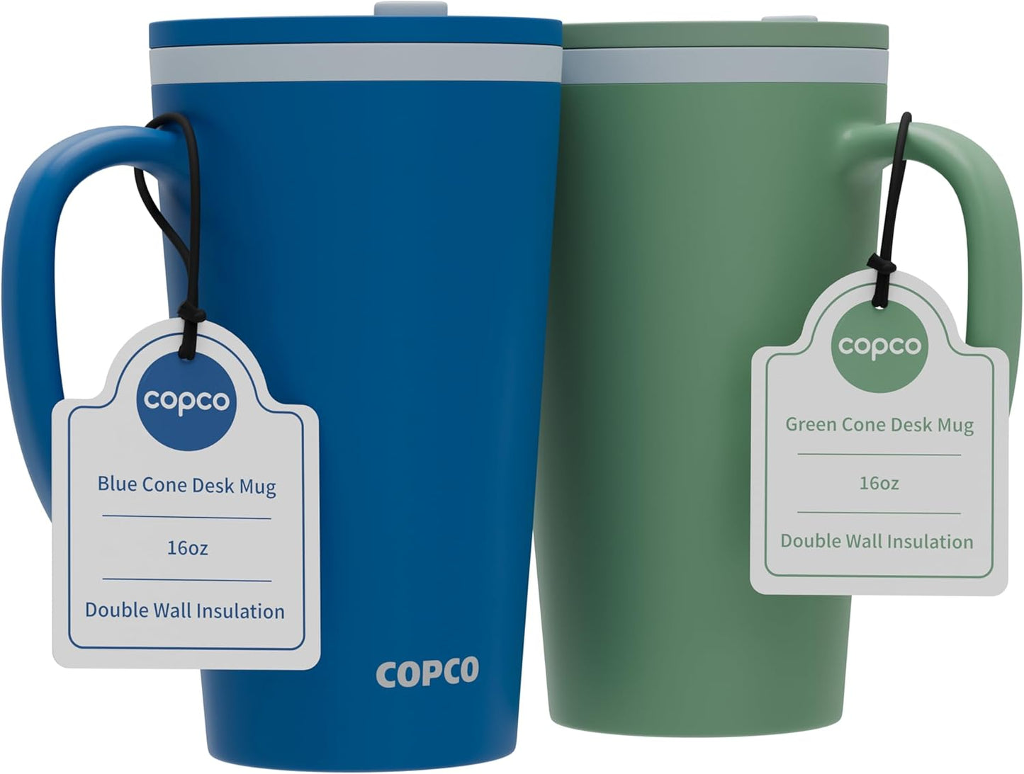 Copco Cone Desk Mug, 16 oz (Set of 2) - Double Wall Insulated Mugs with Handle, Reusable Tumbler Set with Twist-Off Spill Resistant Lid, BPA-Free, Microwave & Dishwasher Safe (Orange/Mustard)