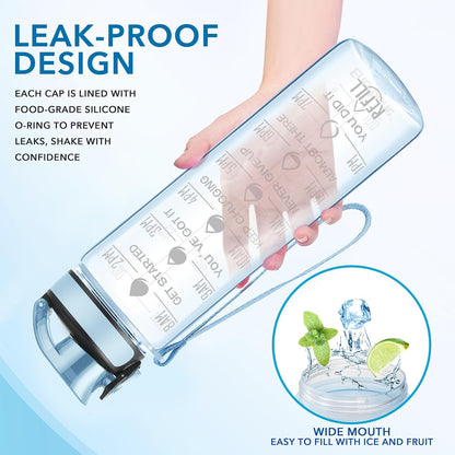 Enerbone Water Bottle, Leakproof BPA & Toxic Free, Motivational Water Bottle with Times to Drink and Straw, Fitness Sports Water Bottle with Strap for Office, Gym, Outdoor Sports