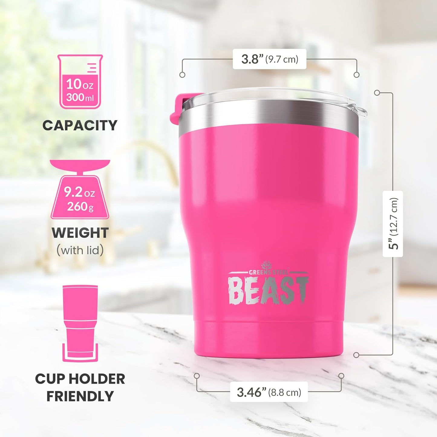 Beast 10 oz Tumbler Stainless Steel Vacuum Insulated Coffee Ice Cup Double Wall Travel Flask (Arctic White)