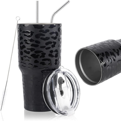 D·S 30oz Blue Tumbler Stainless Steel Double Wall Vacuum Insulated Mug with Straw and Lid, Cleaning Brush for Cold and Hot Beverages