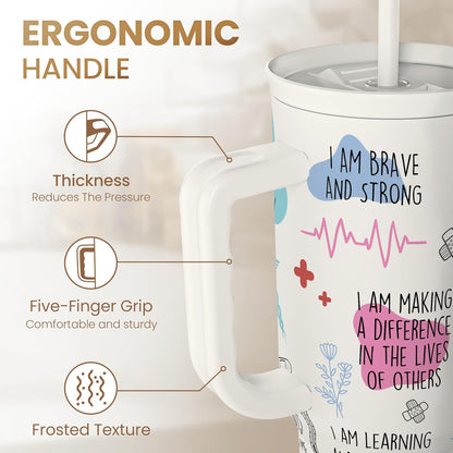 Floral Tumbler with Handle 40oz, Stainless Steel Insulated Tumblers Coffee Travel Mug Cup with Straw, Flower Coffee Cup Gifts for Women Girls, Gift for Her on Christmas Birthday Mothers Day