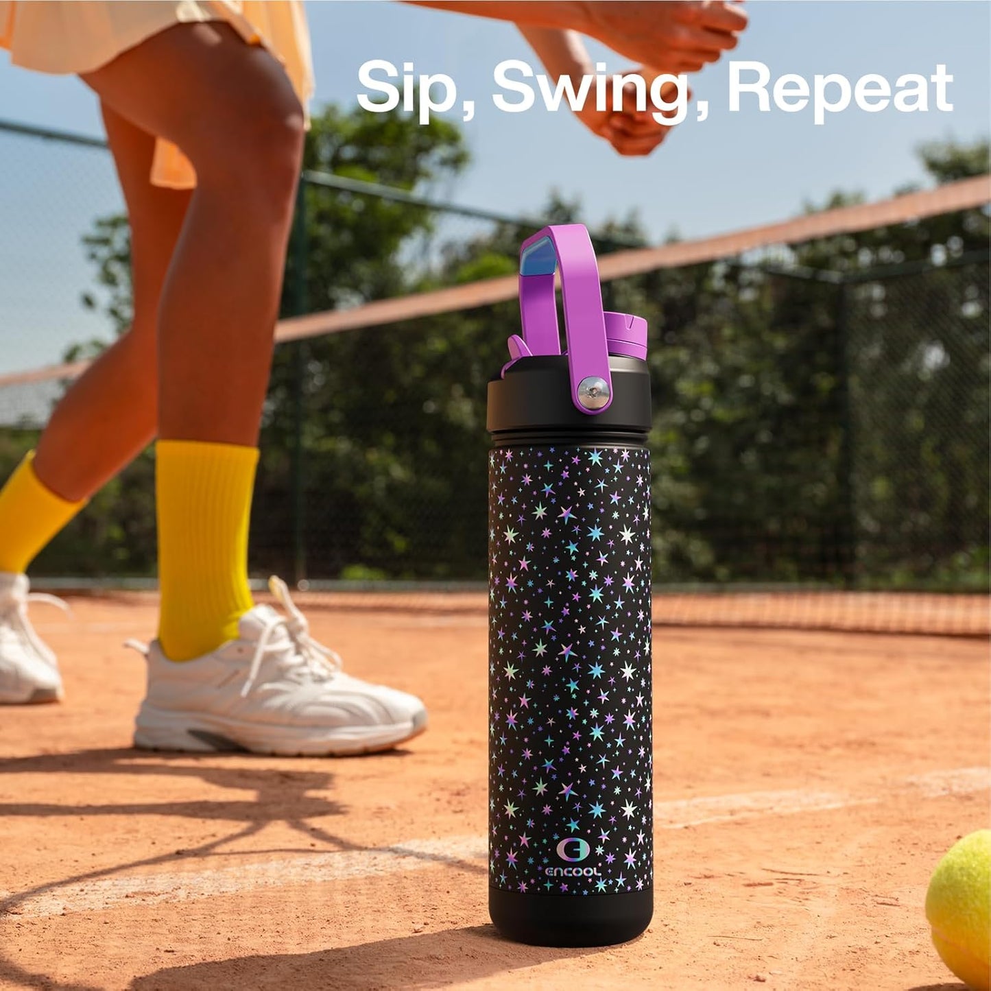 ENCOOL Insulated Water Bottle with Straw Stainless Steel Water Bottle, Leak-Proof, BPA-Free, Double Wall Vacuum Keeps Cold for 24 Hours for Sports, Travel, School (26 oz, Cotton Candy) - Colors D