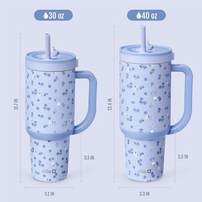 Ello Oasis 40 oz Tumbler with Handle & Retracting Straw | Reusable Insulated Stainless Steel Cup 100% Leakproof, Gifts for Teens Women Men | Keeps cold for 24 Hours, Cup Holder Friendly, Daisies