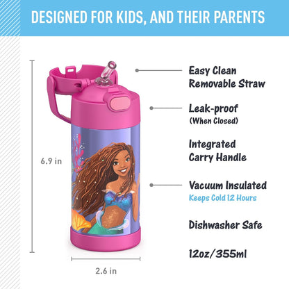 THERMOS FUNTAINER Water Bottle with Straw - 12 Ounce - Kids Stainless Steel Vacuum Insulated Water Bottle with Lid, Bluey - Colors A