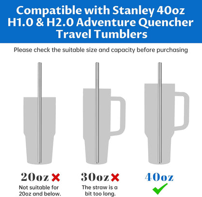 Tomorotec 8PCS 12" Stainless Steel Straws 4 Bent & 4 Straight Fit for 40oz Stanley Tumblers, Reusable Food-Grade Drinking Straws with Brush for Smoothies, Milkshakes, Iced Coffee, Dishwasher Safe