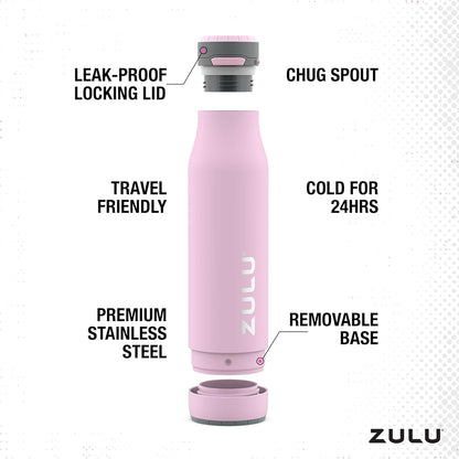 ZULU Ace Vacuum Insulated Stainless Steel Water Bottle with Chug Spout, Leak-Proof Locking Lid and Removable Base for School, Backpack, Sports, Gym, Travel