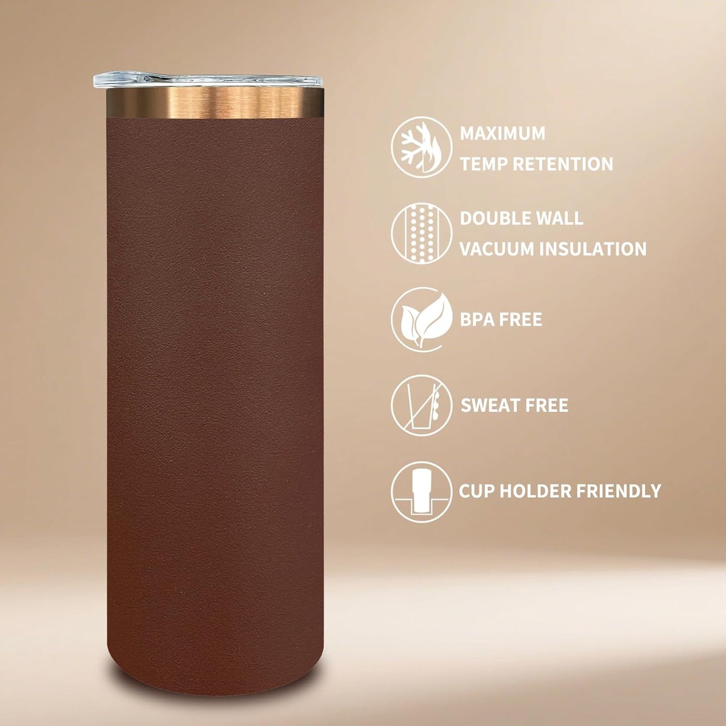 20 oz Skinny Tumblers Bulk, Stainless Steel Insulated Tumbler with Lids and Straws, Slim Double Wall Powder Coated Travel Coffee Mugs Reusable Cup for Hot Cold Drinks (Black,1 pack)