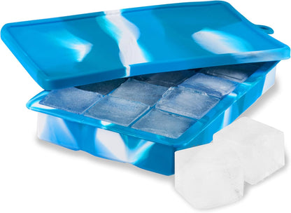 Host Ice Cube Tray, Makes Four 5-Inch Long Cubes, Durable Silicone Trays with Easy Release Design, Perfect for Water Bottles and Highball Glasses, Home Bar Accessories, Set of 1, Marble