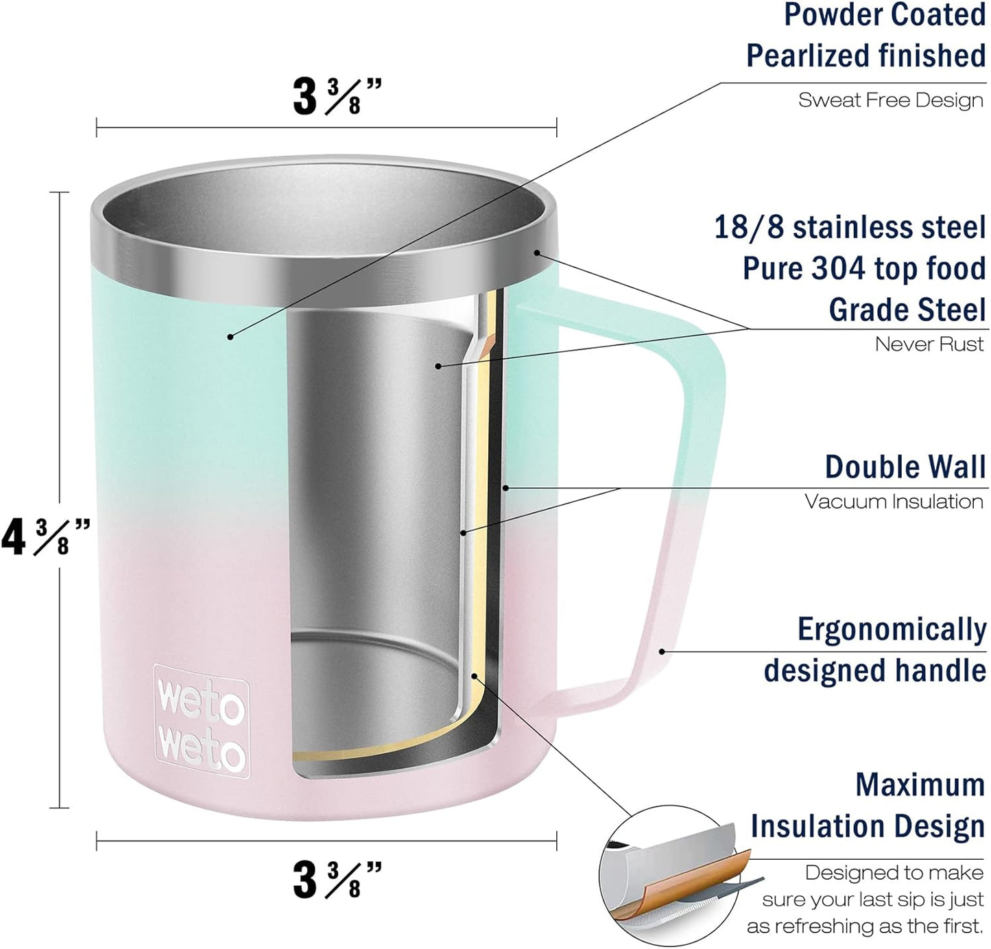 WETOWETO 14 oz Coffee Mug, Vacuum Insulated Camping Mug with Lid, Double Wall Stainless Steel Travel Tumbler Cup, Thermal Coffee Mug, Powder Coated Navy Blue
