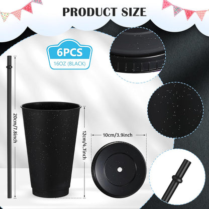 Uiifan 6 Pcs 24 oz Reusable Tumbler with Lids and Straws Plastic Iced Coffee Tumbler Glitter Travel Mug Cup for Smoothie Juices Birthday Party Cold Drink Coffee Cup Bulk for Adult Kid Women (Clear)
