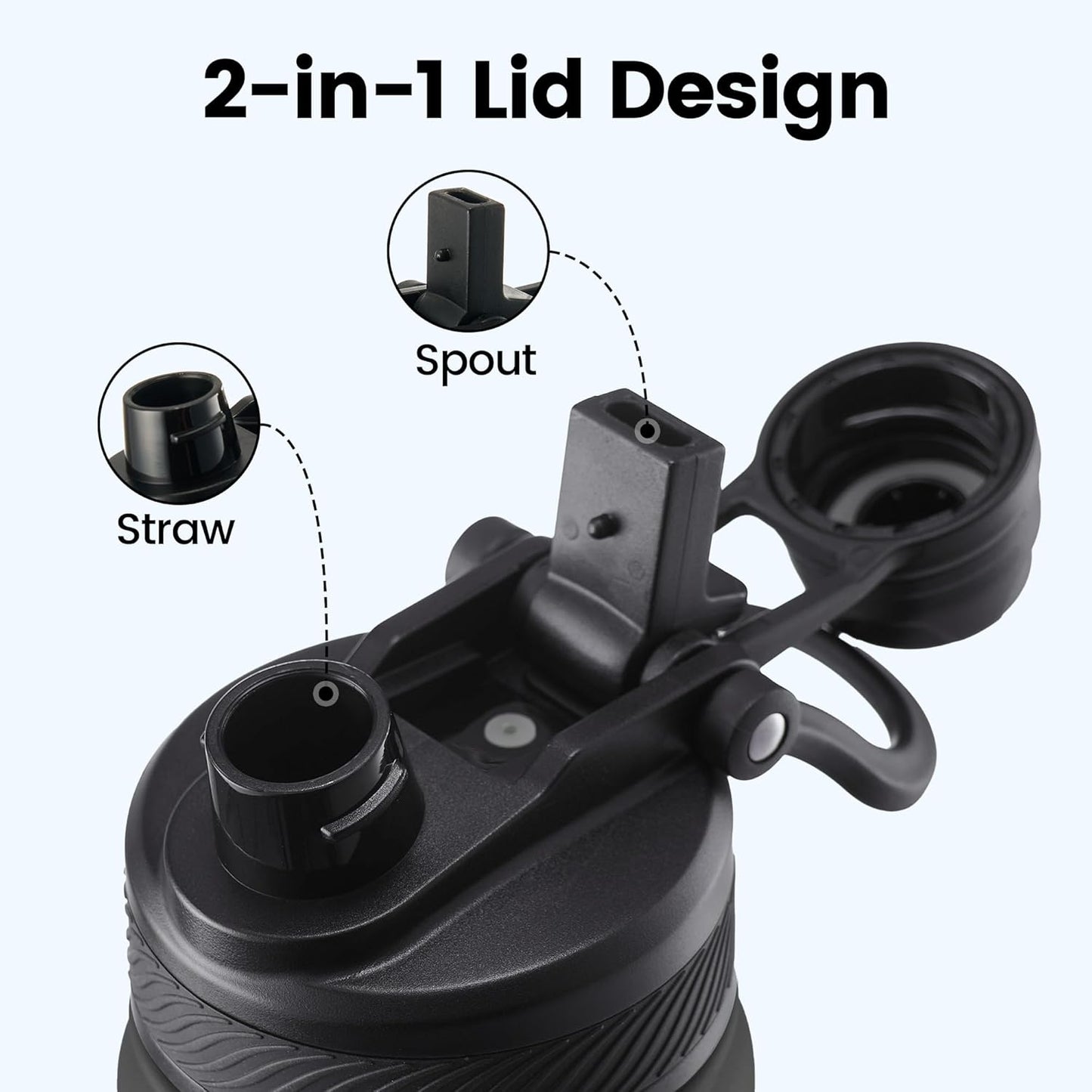 Fijinhom 18 oz Insulated Water Bottle, 2-in-1 Straw and Spout Lid Stainless Steel Thermos, Leak-Proof, Double Wall Vacuum Flask, Keep Cold 24H for Outdoor, Sports, Travel, School (Black)