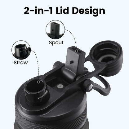 Fijinhom 18 oz Insulated Water Bottle, 2-in-1 Straw and Spout Lid Stainless Steel Thermos, Leak-Proof, Double Wall Vacuum Flask, Keep Cold 24H for Outdoor, Sports, Travel, School (Black)