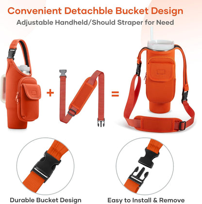 Bufilea Carrier Bag with Phone Holder Pockets for Stanley 40/30oz Tumbler with Handle, Insulated Neoprene Crossbody Bag Cup Holder w/Shoulder & Handheld Straps Fits Stanley Cup Accessories